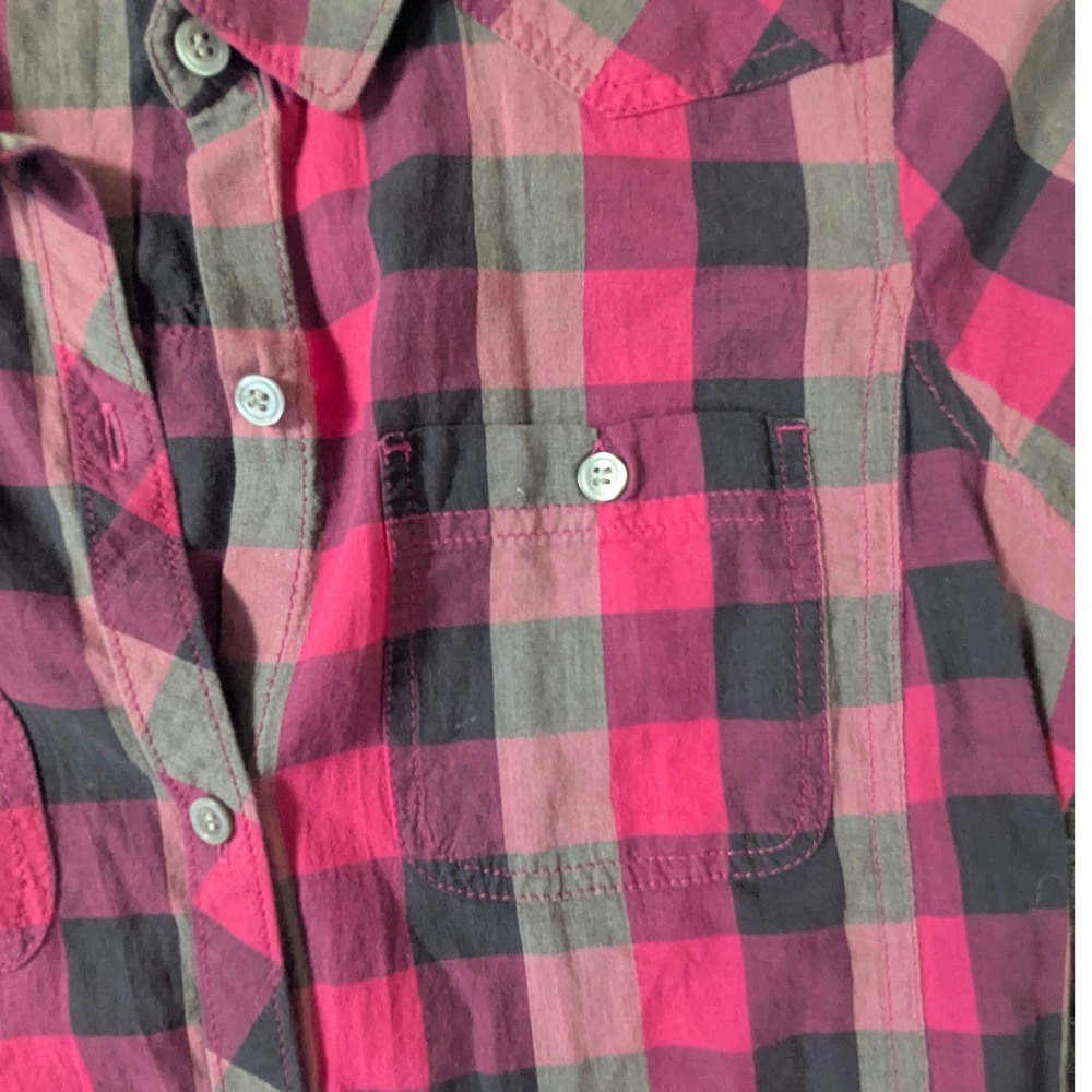 G.H. Bass & Co Women Pink Grey Buffalo Plaid Western Button Down Shirt Small - Picture 6 of 10